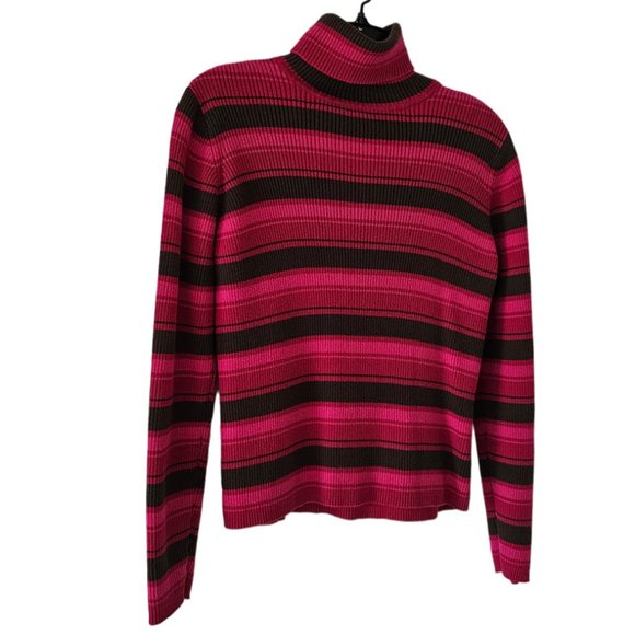 Petite Sophisticate LS Striped Ribbed Turtleneck Top | Like New | SP | Pink BRN - Picture 3 of 15
